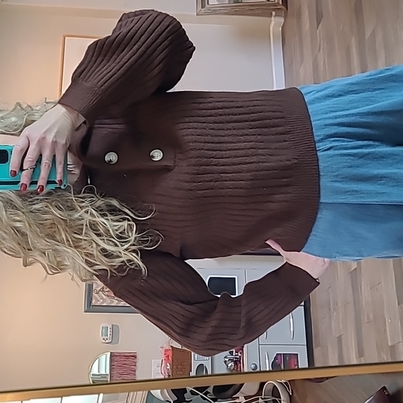 Crescent Cora Funnel Neck Sweater Partial Button Placket Slouchy Mock M - Picture 8 of 13